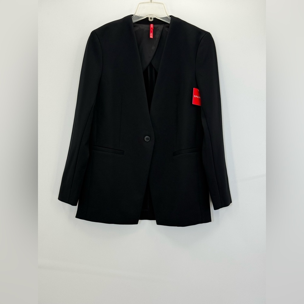 Spanx Collarless Black Tailored Blazer – Sleek Single Button Structured Jacket - Picture 11 of 16